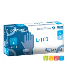 Gants nitrile bleu Polysem Médical - Sans poudre - Boite de 100