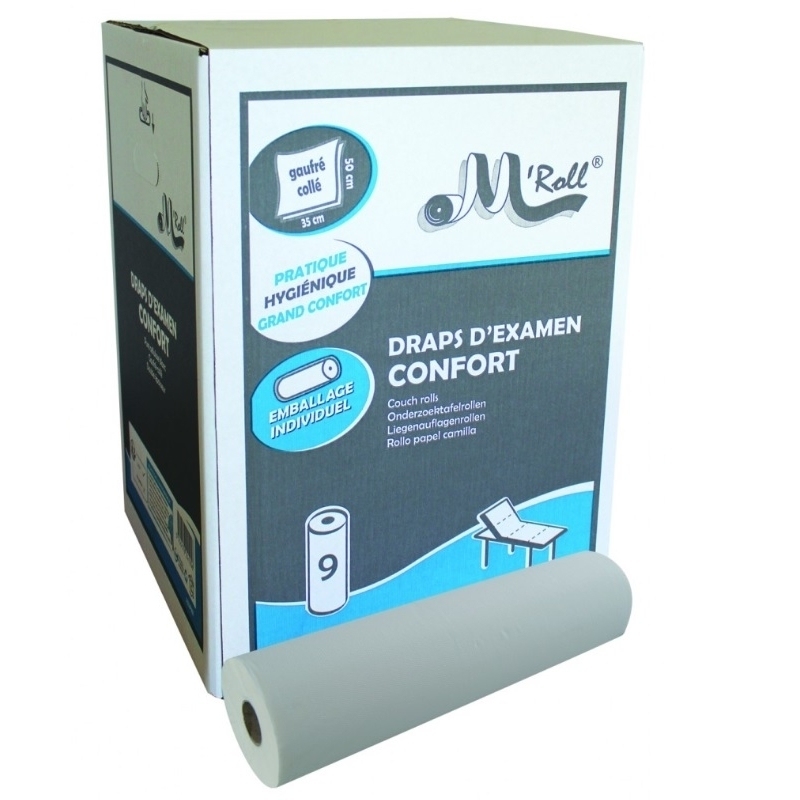 Draps d'examen Drap d'examen gaufré Confort - M’Roll J222 - 121 formats 50 x 35 - Carton de 9 rouleaux