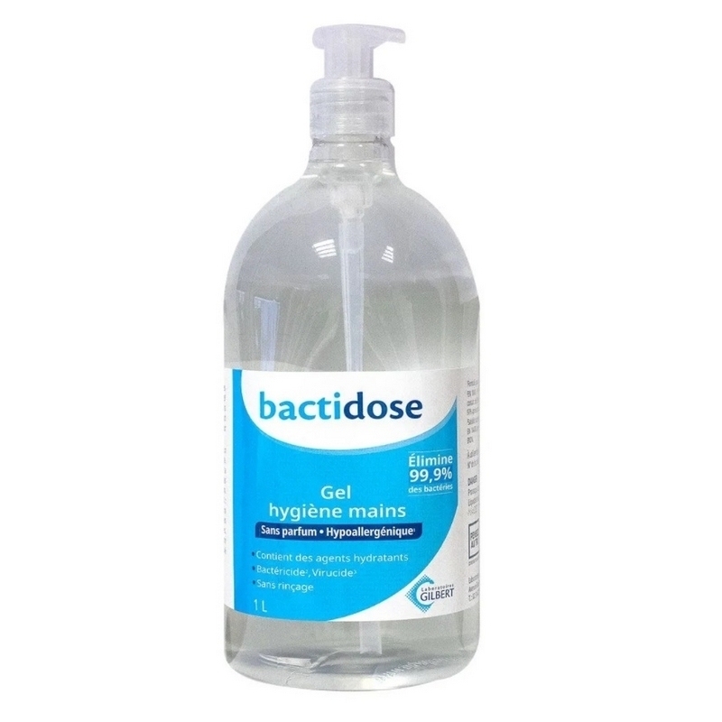 Gels hydroalcooliques  Gel hydroalcoolique Bactidose - Laboratoires Gilbert - Flacon 1 L