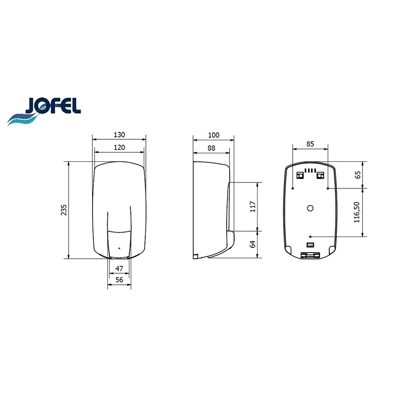 Distributeur savon - Plastique ABS blanc - Capacité 0,9 L - Jofel AC70001