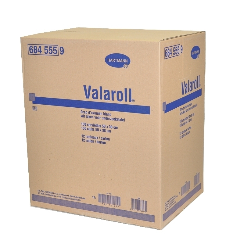 Draps d'examen Drap d'examen lisse - Valaroll Hartmann - 150 formats 50 x 38 - Carton de 12 rouleaux