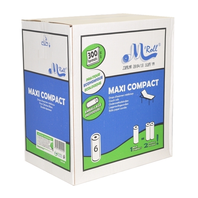 Draps d'examen Drap d'examen lisse Maxi Compact - Global Hygiène J309 -300 formats 50 x 35 - Carton de 6 rouleaux
