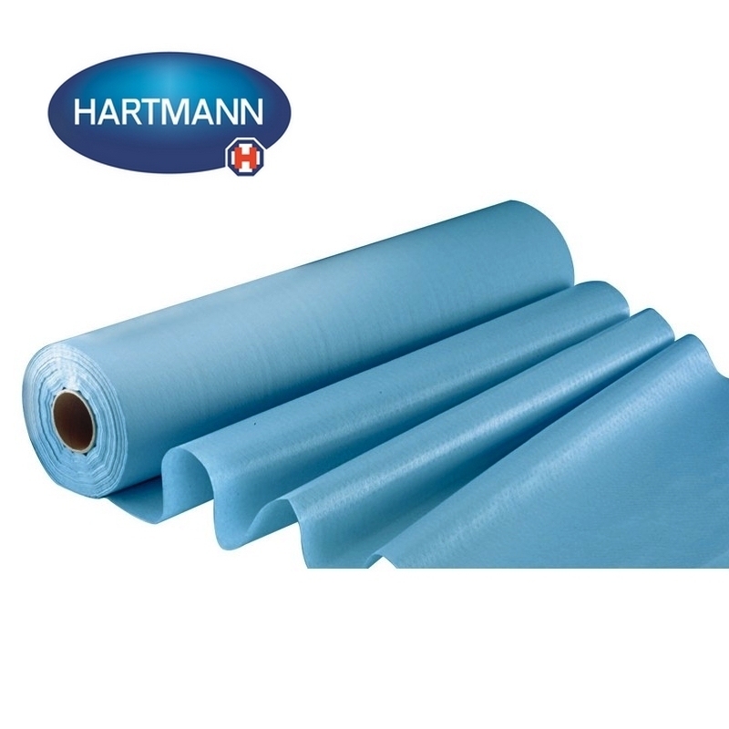 Drap d’examen plastifié bleu - Hartmann - 180 formats 50 x 38 - Carton de 6 rouleaux