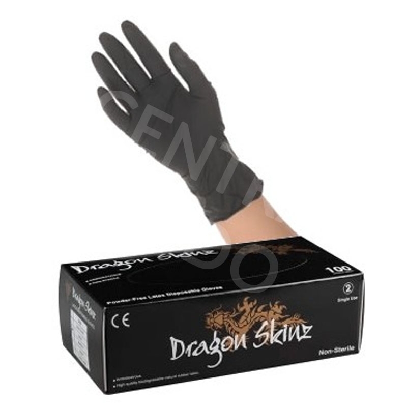 Gant latex noir Dragon Skinz - Sans poudre - Toutes tailles - Boite de 100