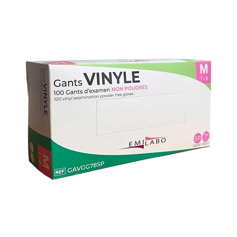 Gant vinyle sans poudre Gant vinyle Emilabo - Sans poudre - Boite de 100