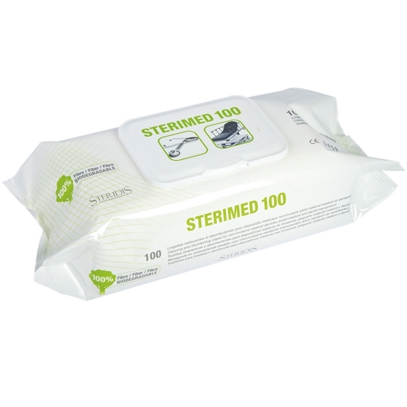 Lingettes  Lingette biodégradable Sterimed - Nettoyante & désinfectante - Paquet de 100